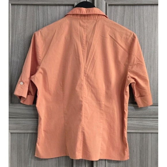 New York & Company (NY&C) Womens Size L Button Top Blouse Short Sleeve in Orange - Picture 2 of 12